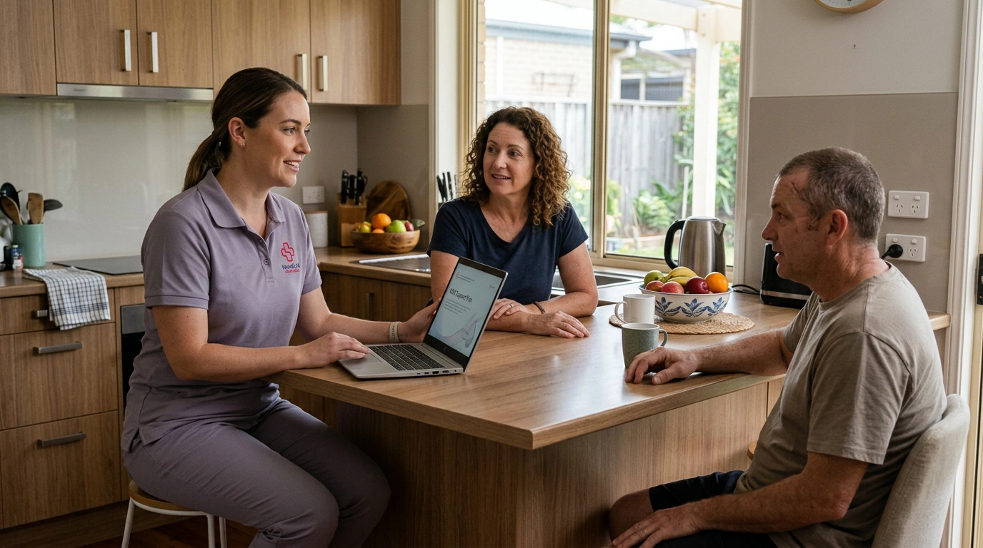 nurse discussing with patient & family